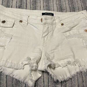 True Religion Joey Low rise cut off jean shorts, size 26 white